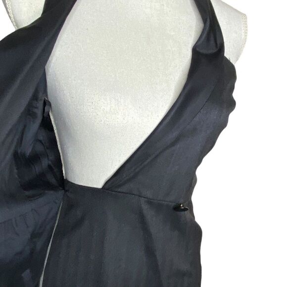 Rag & Bone Sz 0 Black Wrap Wool Blend Metallic Tuxedo Collar Halter Mini Dress - Picture 4 of 7